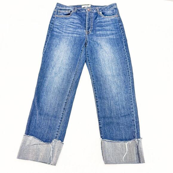 TGLA Dark Wash Straight Leg Cuffed Hem Cropped Button Fly Denim Jeans Size 30 - Picture 2 of 8